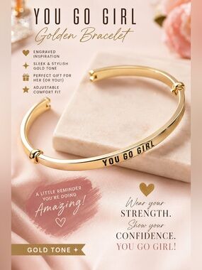 You Go Girl Gold Tone Engraved Bangle Bracelet